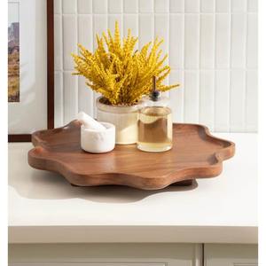 Plateau tournant en bois d'acacia pour armoire, organisateur rotatif, plateau rond en bois pour servir le vin - Product Image 3