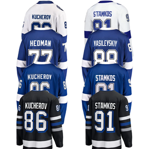 Camiseta Bordada de Hockey sobre Hielo de Tampa Bay 2024 con Logos # 86 Kucherov # 88 # 77 Hedman # Uniformes Deportivos Cosidos 21 Sports Wear - Product Image 1