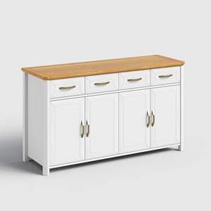 Modern <b>White</b> Sideboard <b>Cabinet</b> with Wood Top and Brass Handles for Kitchen <b>Storage</b> - Product Image 2