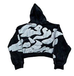 Sudadera con capucha de lavado ácido de algodón 100% de calidad Premium para hombres invierno patrón sólido apliques técnica Streetwear - Product Image 3