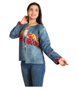 Long manteau d'hiver en coton matelassé fait à la main respirant brodé motif floral veste bouton décoration court chaud Style Kantha - Product Image 4