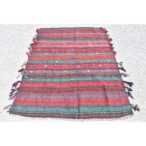 Traditional Red Green Wool <b>Rug</b> 4.6 X 6.1ft Vintage Turkish Patchwork <b>Flat</b> Weave Latex Backing for Living Room Decor for Teens - Product Image 1