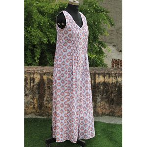 Indien Floral main bloc imprimé Maxi robe femmes été une pièce sans manches Style bohème lin coton parfait cadeau elle - Product Image 2