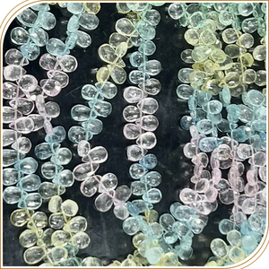 Alta calidad Natural Multi Aquamarine 6mm facetado Peardrop Briolette Beads Strand para proyectos de abalorios - Product Image 4