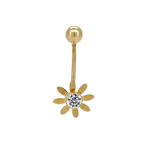 Đồ trang sức mỹ body piercing Flower Shape CZ đá bụng nút vàng tinh khiết unisex bán buôn vàng Nhà sản xuất