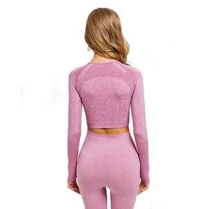 2024, trajes de entrenamiento para correr activo para mujer, Top corto de manga larga para gimnasio, sujetador de Fitness, mallas ajustadas, conjuntos de ropa deportiva de 3 uds, Yoga - Product Image 4