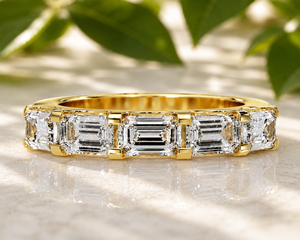 Emerald Cut Shared Prong Half Eternity 18K Solid Gold Lab Grown vvs clarity Diamond <b>Ring</b> Bridal Wedding <b>Rings</b> Engagement <b>Rings</b> - Product Image 1