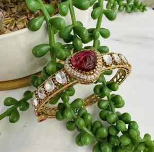 Polki Bracelet Juego de joyas de latón Matt Gold Polish para bodas Fiestas Opciones de tamaño 2,4 2,6 Compromisos de moda chapados en oro - Product Image 1