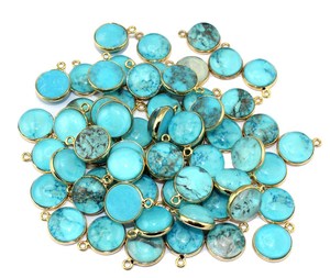 Charming Smooth Round Doublet Natural Turquoise Gold Plated Flat Back Single <b>Bail</b> Charm Connector <b>Pendant</b> Making DIY Jewelry - Product Image 5