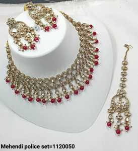 Indian Latest Round Kundan&<b>Drop</b> Fashionable Gold Stone Kundan <b>Pearl</b> Choker <b>Necklace</b> Set With Matching Earring &Mangtika Set Girl - Product Image 4