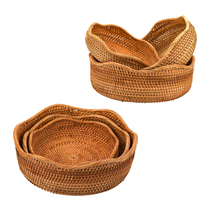 CESTA/BANDEJA DE RATÁN DE PAN DE Mimbre Hecha a Mano de Primera Calidad, 3 uds., cestas de almacenamiento decorativas en forma de onda, artesanías de Vietnam - Product Image 1