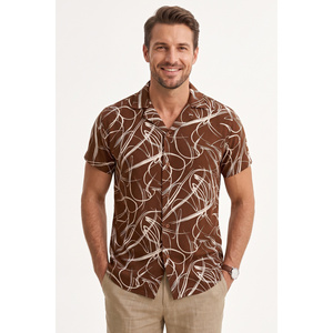 เสื้อฮาวายผู้ชาย ผ้าวิสโคสระบายอากาศ ลายกราฟิก แขนสั้น ใส่สบายสำหรับฤดูร้อน สีดำและสีขาว - Product Image 4