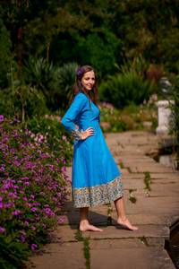 Robe Nerissa en coton tissé à la main, imprimé en bloc, style bohème, bleu gris, à panneaux, pour femmes - Product Image 5