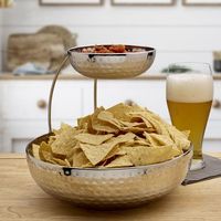 热销两层式铝制金属月牙形零食酱料盘，耐用，彩色珐琅工艺，现代手工制作薯片碗，100个装