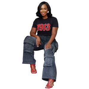 T-shirt en coton chenille noir 1913 Delta T-shirt à logo brodé Vêtements de sororité de qualité supérieure Vêtements de vie grecque collégiale personnalisés - Product Image 6