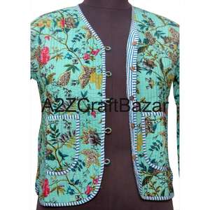 Veste courte matelassée réversible en coton biologique 100% pour femmes, patchwork vintage, écologique, respirante, imprimé ethnique, automne - Product Image 4