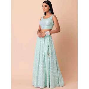 Lehenga Choli de mariage en georgette à paillettes bleu ciel, robes de soirée attrayantes - Product Image 1