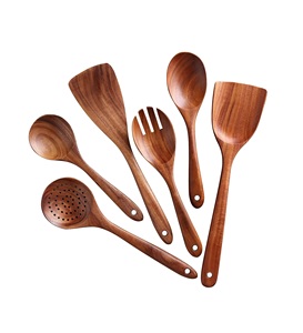 Cuillères en bois pour la cuisson 6 pièces ustensiles pour la cuisson cuillères antiadhésives en teck naturel ensemble d'ustensiles en bois - Product Image 6