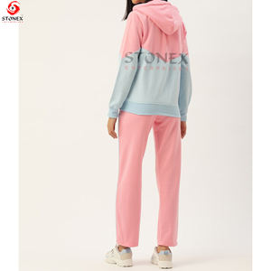 Chándal de lana con colores bloqueados para mujer, superventas, Sudadera con capucha y pantalón de chándal a la moda - Product Image 3