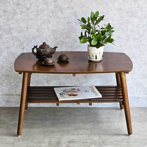 Rectangular 2-Tier Rustic Living Room <b>Table</b> 80x50x45cm Durable Rubber Wood <b>Coffee</b> <b>Table</b> TT68270 - Product Image 2