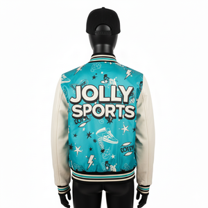 <b>Women</b> Varsity <b>Jacket</b> High Quality Polyester Fabric Teal Body White Sleeve Panels Custom <b>Heat</b> Transfer Logo <b>Women</b> Varsity <b>Jackets</b> - Product Image 2