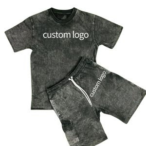 Ensemble de survêtement en coton lourd unisexe, ensemble de survêtement court, ensemble personnalisé d'été en 2 pièces, t-shirt oversize pour homme, ensemble de shorts en maille - Product Image 3