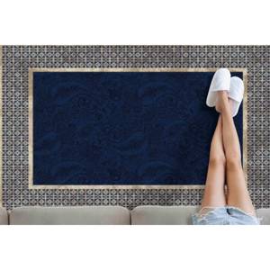 Navy Blue <b>Chenille</b> <b>Rug</b>: Geometric Modern Accent <b>Rug</b>,Nonwoven Soft <b>Rug</b> - Product Image 3