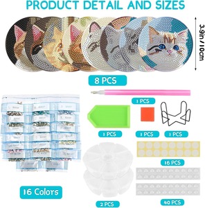 ขายดีที่รองแก้วเพชร8ชิ้นชุดภาพวาดศิลปะแมวน่ารัก DIY ที่รองแก้วมือที่วางจากโรงงานโดยตรงงานศิลปะงานฝีมือเพชร - Product Image 5