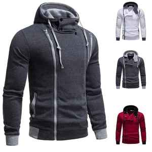 Sweat-shirts à capuche unisexes, manteaux, 100% coton, tricotés, fermeture éclair, poignets élastiques perlés, cordon de serrage, uni, teinture contrastée, hiver - Product Image 6