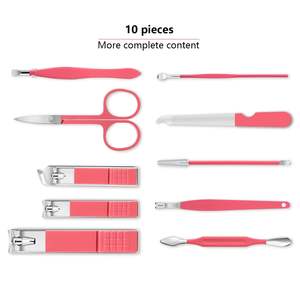 (SILVER - RED) 10pcs Manicure Set Travel Mini <b>Nail</b> Clippers Kit Pedicure Care Tools Stainless Steel Instrument Set 2026 - Product Image 5
