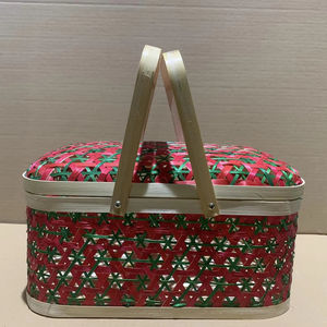 Cesta tejida de caña de ratán decorativa-Cesta de mimbre de bambú natural con asa para contenedor de almacenamiento regalo de mimbre fiesta de año nuevo - Product Image 1