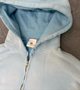 เสื้อฮู้ดผ้าฝ้ายฟอกสีกรดแบบวินเทจผ้าฝรั่งเศสมีซิปซีดจางสีชมพู - Product Image 3