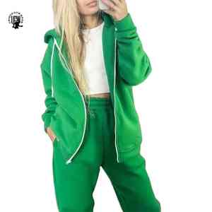 UNIQUE GYM WEAR Ensemble sweat-shirt et pantalon de survêtement 2-en-1 pour femme, style streetwear hiver, coupe-vent, écologique, grandes tailles, motif uni - Product Image 1