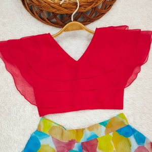 ชุดกระโปรงยาวพิมพ์ลายหลากสีสำหรับเด็กผู้หญิง ดีไซน์เนอร์ชอร์ยัม สไตล์อินโด-เวสเทิร์น ชุดเลเฮนกา โจลี สำหรับเด็ก - Product Image 3