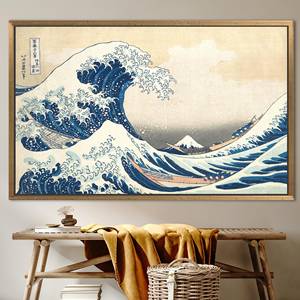 Lienzo impreso con paisaje de olas - Elegante arte marino abstracto para decoración del hogar, 1 pieza: con marco dorado - Product Image 1