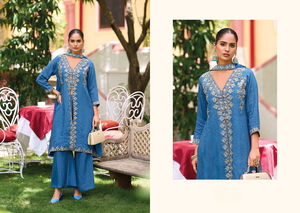 Muselina pura bordada pesada Zari Butti con Chinon Dupatta estilo pakistaní tradicional Salwar Kameez para adultos ropa de fiesta - Product Image 3