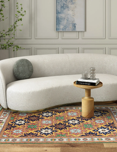 Alfombra de Lana Oushak de Lujo de Grace Home con Diseño Mahal en Azul Óxido, Azul Marino y Naranja para el Área de la Puerta y el Espacio de la Habitación - Product Image 1