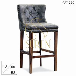 Silla de Bar de cuero de diseñador de madera, silla de restaurante hecha a mano india, silla comercial de estilo único indio - Product Image 2