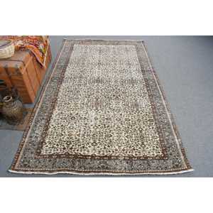 4.9x7.9 ft Vintage Area Rug, <b>Brown</b> Gray Turkish Floral <b>Wool</b> Rug - Product Image 1
