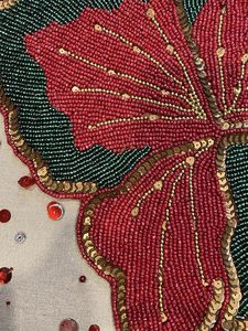 Winter Special Solidarity Impex Hand <b>Beaded</b> <b>Placemat</b> Red Green Butterfly Shape for Festive Weddings & Parties Solid Table Decor - Product Image 4