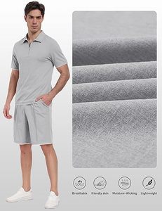Hot Summer Two Piece <b>Set</b> for Men Breathable and Anti-Wrinkle Crew Neck Shorts Shirt Solid <b>Colour</b> Casual Elastic Waist Design - Product Image 3