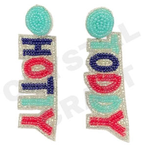 Kathlyn Women's Patriotic Peacock Beaded Earrings Orange White Blue Colour Fabric for <b>Weddings</b> and Memorial Days - Product Image 4