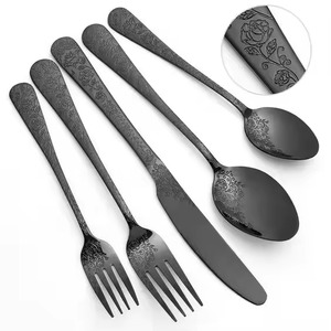 Juego de cubiertos mate negro de diseñador de gran venta, cubiertos con mango martillado de alta calidad, juego de cubiertos mate negro sostenible de 4 piezas - Product Image 6