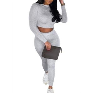 2023 Custom Fashion Casual Sport Wear Crop Top Hoodie and Jogger Women Set Tracksuits Sports Cotton Breathable Women's Sets - Product Image 1