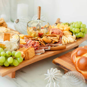 Tabla de queso de bambú desequilibrada 2025 con diseño de aspecto antiguo de acero inoxidable para el hogar y el restaurante, Decoración de mesa para picar - Product Image 5