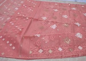 Exclusivo Deshi Dhakai Jamdani PINK Sharee calidad superior para mujeres JAMDANI tela azul rojo verde dorado de Bangladesh - Product Image 2