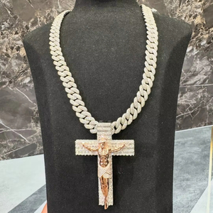 Personalizado 925 Plata VVS Moissanite Cruz corte diamante colgantes encantos Hip Hop enlace cadena oro rosa para hombres mujeres Cristiano - Product Image 1