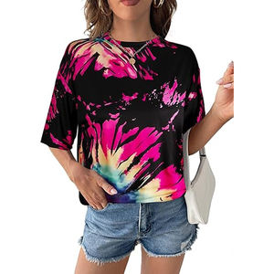 T-shirt graphique tie-dye grande taille pour femme, manches courtes, col rond, éco-responsable, style hip-hop, 100 % coton, pour club et soirée - Product Image 4