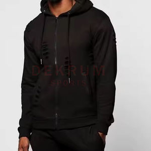 Conjunto Deportivo Casual de Invierno para Hombre, a la Moda, con Efecto Desgastado, Manga Larga, Corte Regular, Color Sólido, 100% Algodón Ecológico - Product Image 4