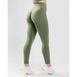 Seamless Knit Fabric51% Polyamide38% Polyester11% ElastaneTaperedHighWaistedKhaki GreenWomensSeamless Scrunch <b>Legging</b> Breathable - Product Image 2